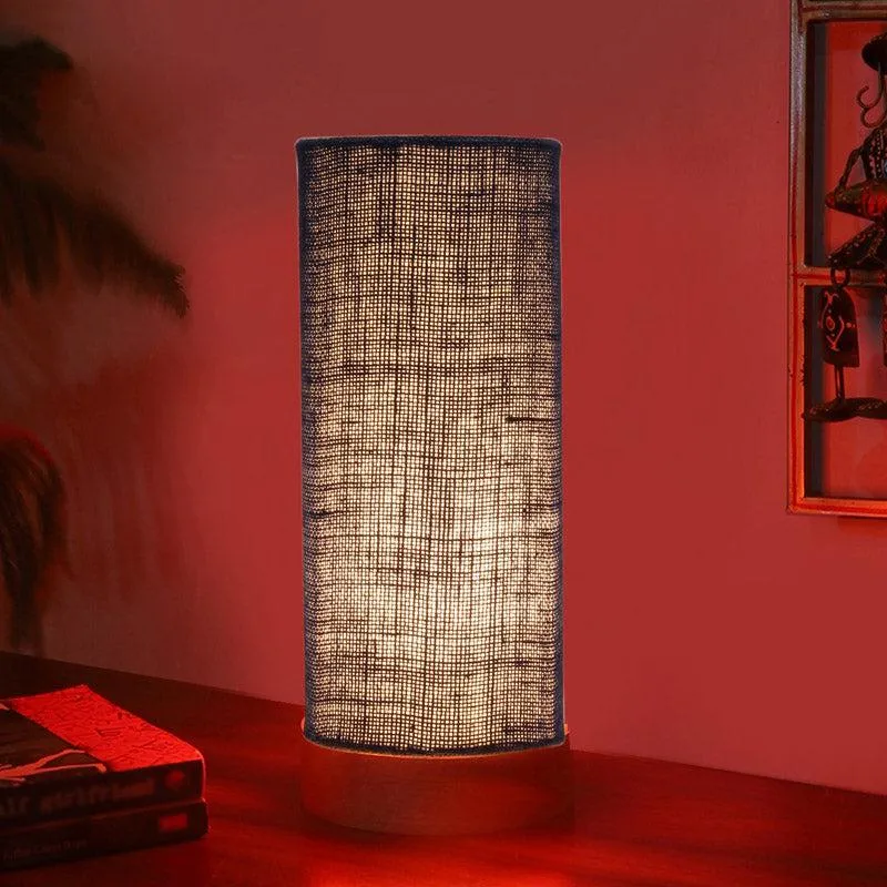 Nyra Tower Wooden Table Lamp With Jute Shade - Blue,Brown media 2