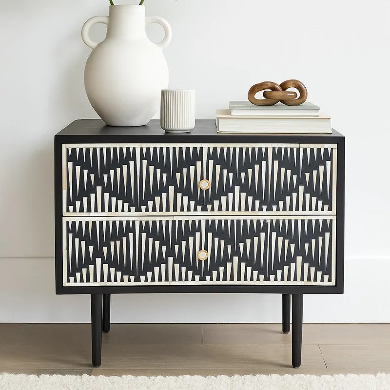 Modern Black Bone Inlay Bedside Table media 1