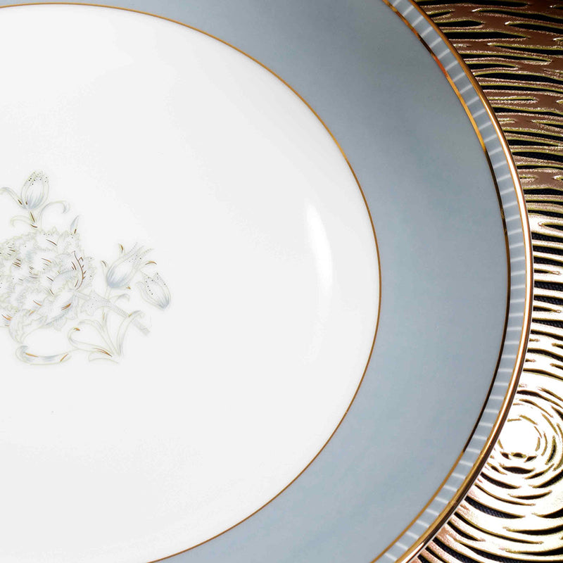 Gilded Iris 24k Gold Brushed Porcelain Dinner Set (Grey) - 21 Piece Set media 8