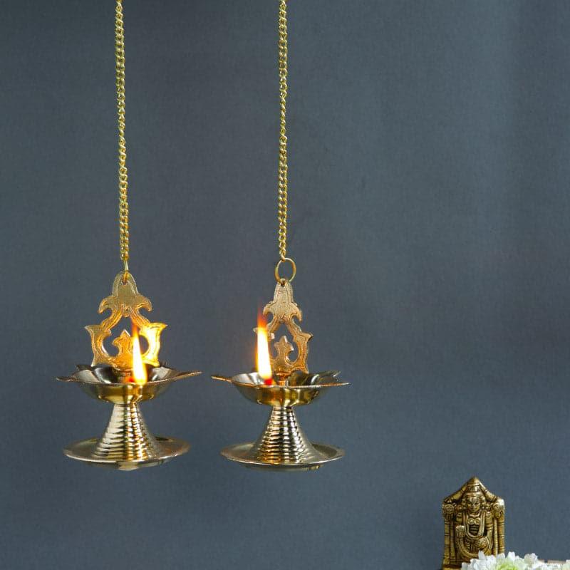 Ornamental Brass Hanging Diya - Gold Finish