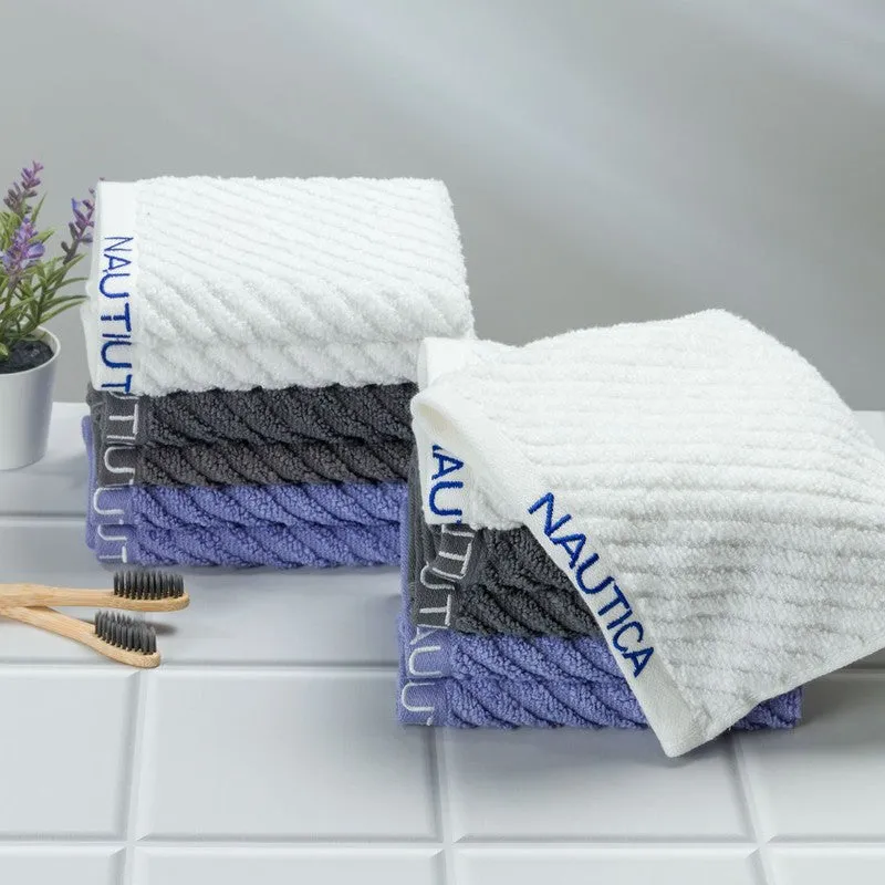 Nautica Riviera Soft Cotton Hand & Face Towel (White,Blue & Dark Grey) - Set Of Twelve media 3