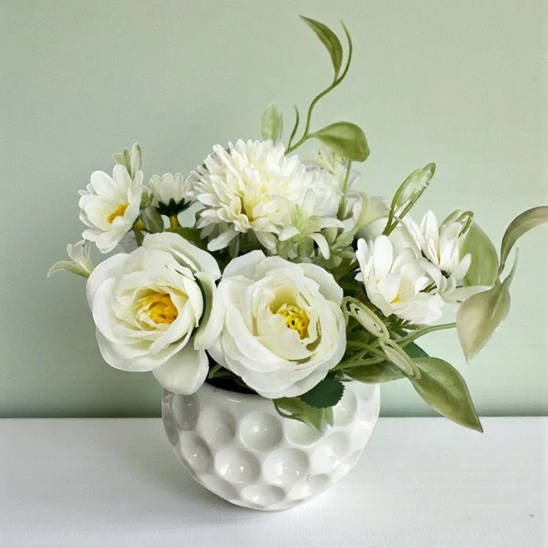 Faux Rosette Artificial Flower With Ceramic Pot media 1