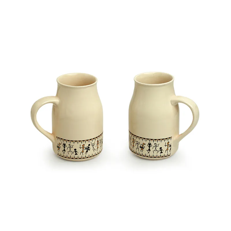 Warli Ceramic Coffee Mug (430 mL Each) - Set of Two media 3