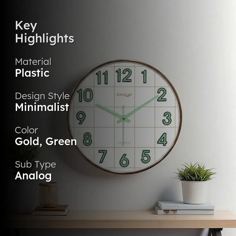 Opulent Analog Plastic Wall Clock - Gold & Green media 2