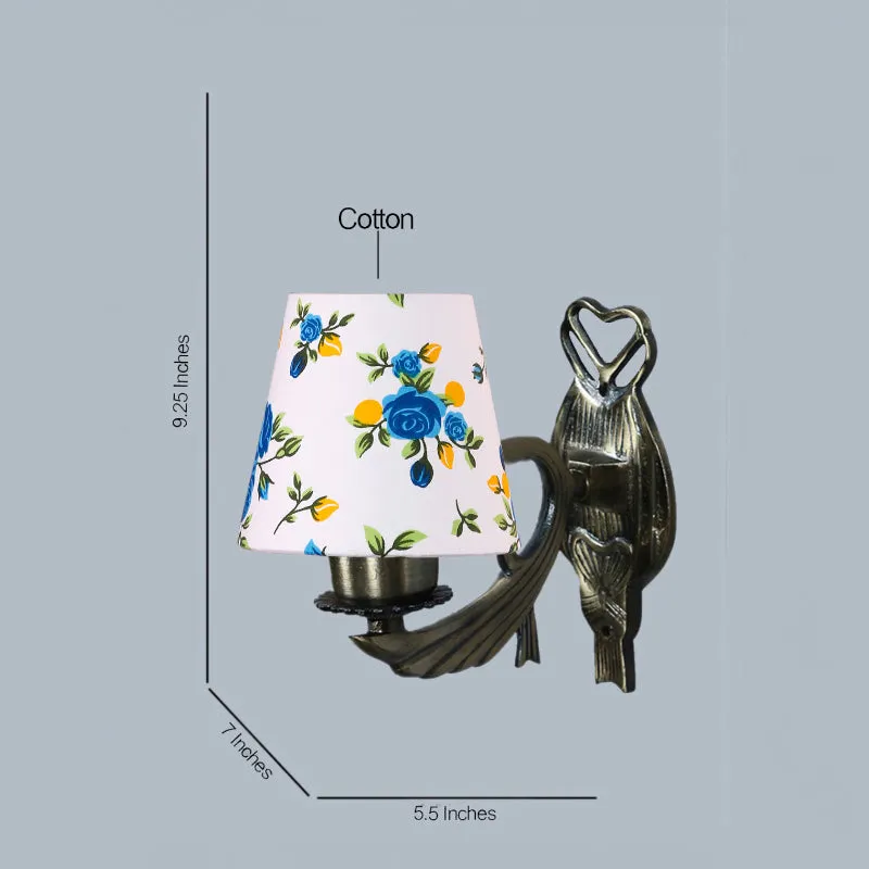 Love Gleam Atva Blue Fleur Conical Fabric & Metal Wall Lamp media 4