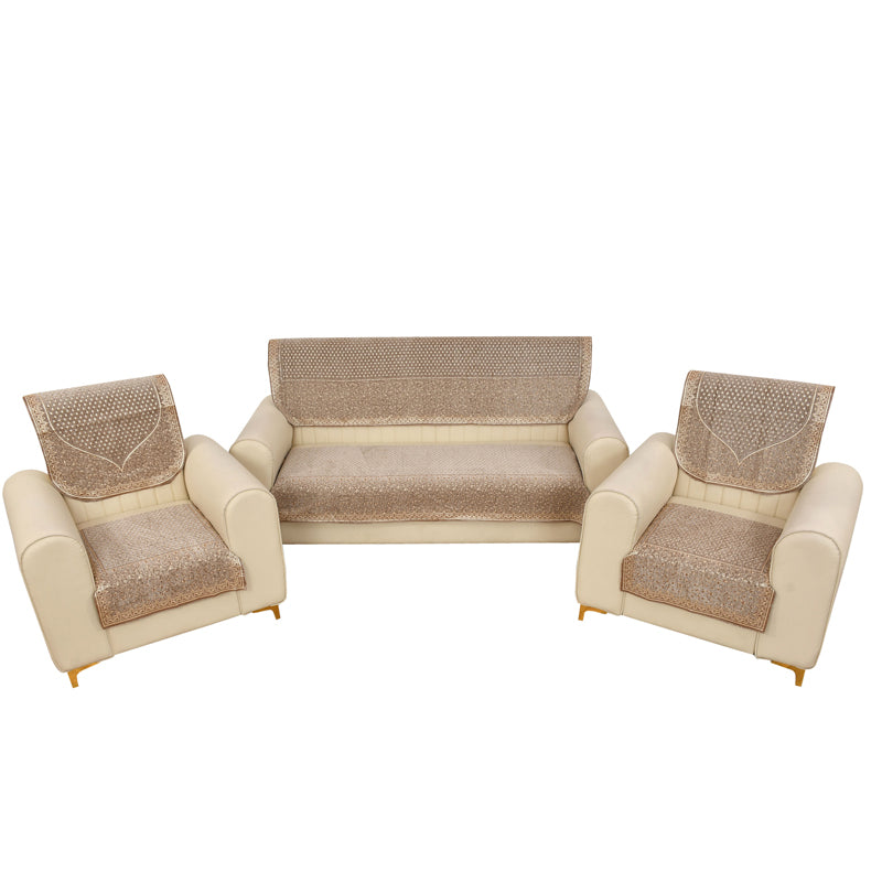 Petite Leaves Chenille Sofa Cover - Light Brown media 9