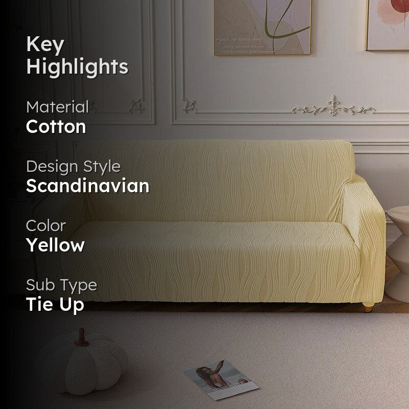Velvet Night Solid Sofa Cover - Pale Yellow media 2