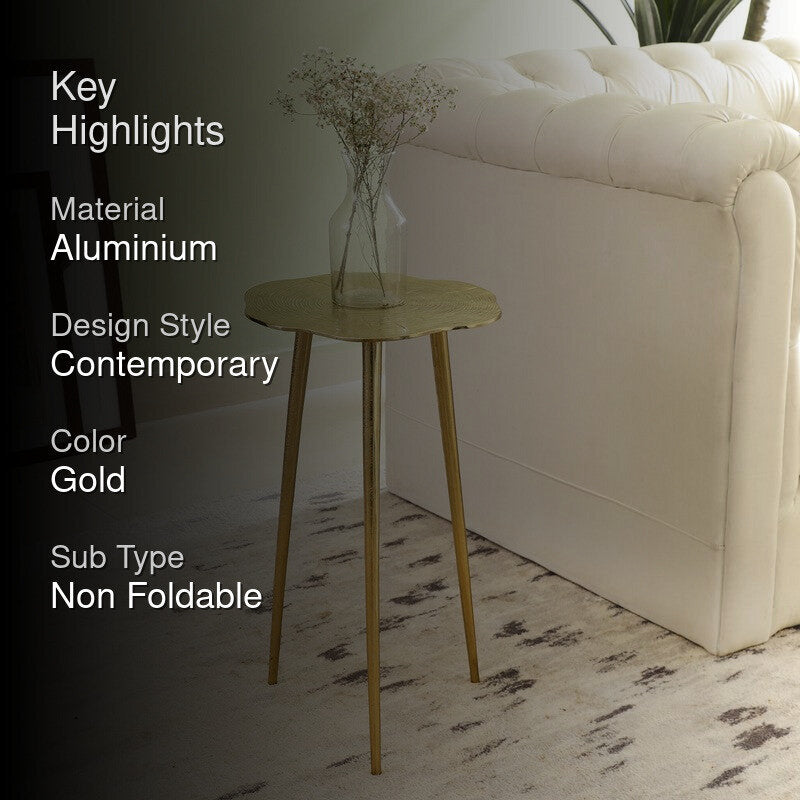 Rustic Log Top Aluminum Side Table - Gold media 2