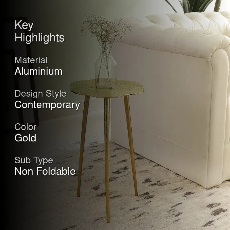 Rustic Log Top Aluminum Side Table - Gold media 2
