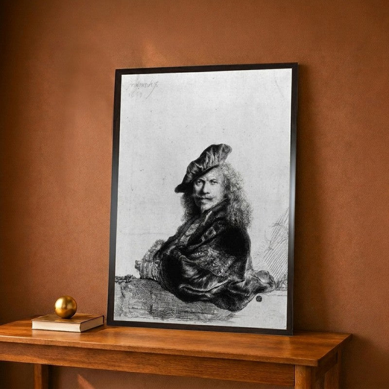 Self Portrait Leaning On A Stone Sill 1639 Canvas Wall Painting - 9 x 12 Inches