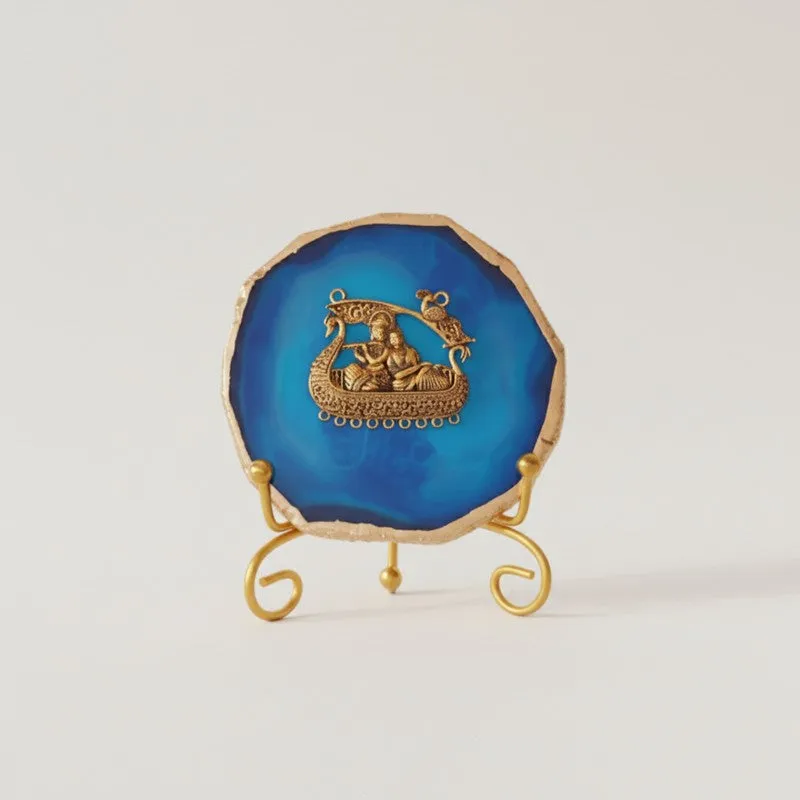 Radhe Krishna Bliss Agate Showpiece With Stand - Dark Blue media 3