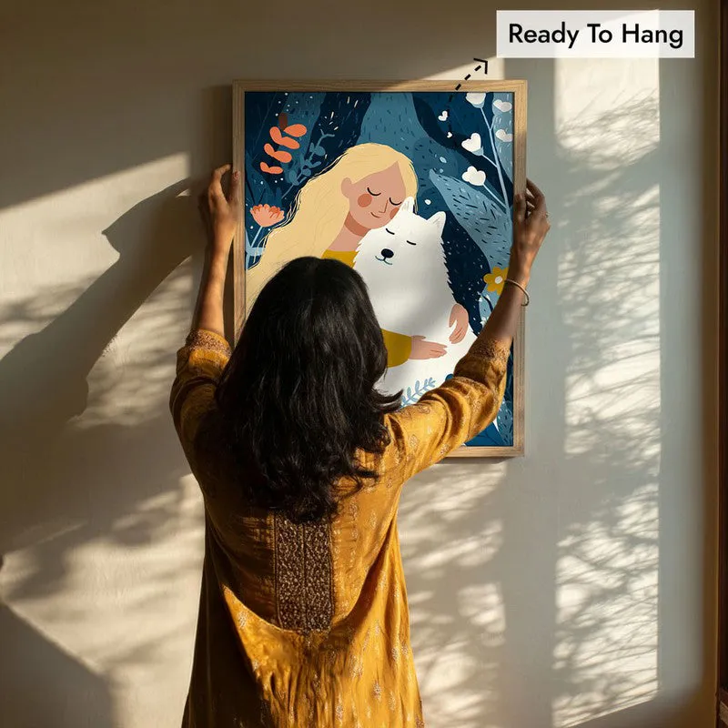 Moonlit Cuddle Canvas Wall Painting - Brown Frame media 8