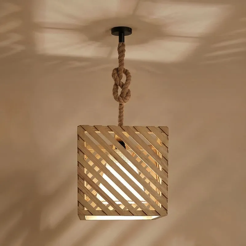 GeoLattice Wooden Ceiling Lamp - Brown media 6
