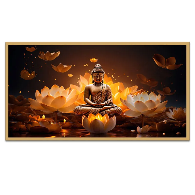 Lotus Glitter Buddha Canvas Wall Painting With Frame media 6