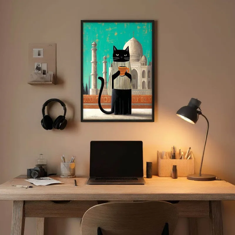 Taj Brew Cat Wall Painting With Frame media 5