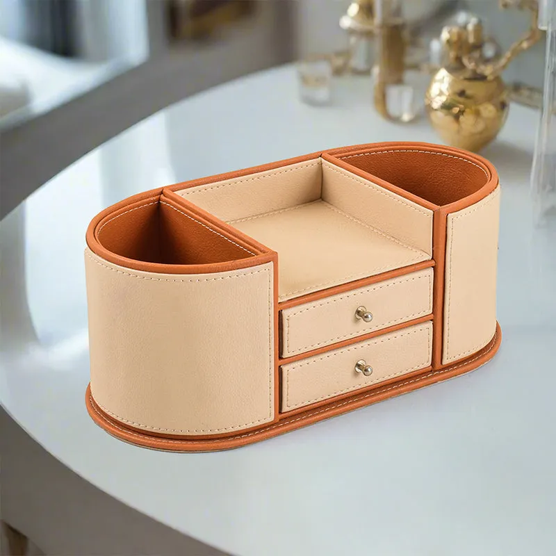 Tisca Curve Faux Leather Desk Organizer - Beige media 1