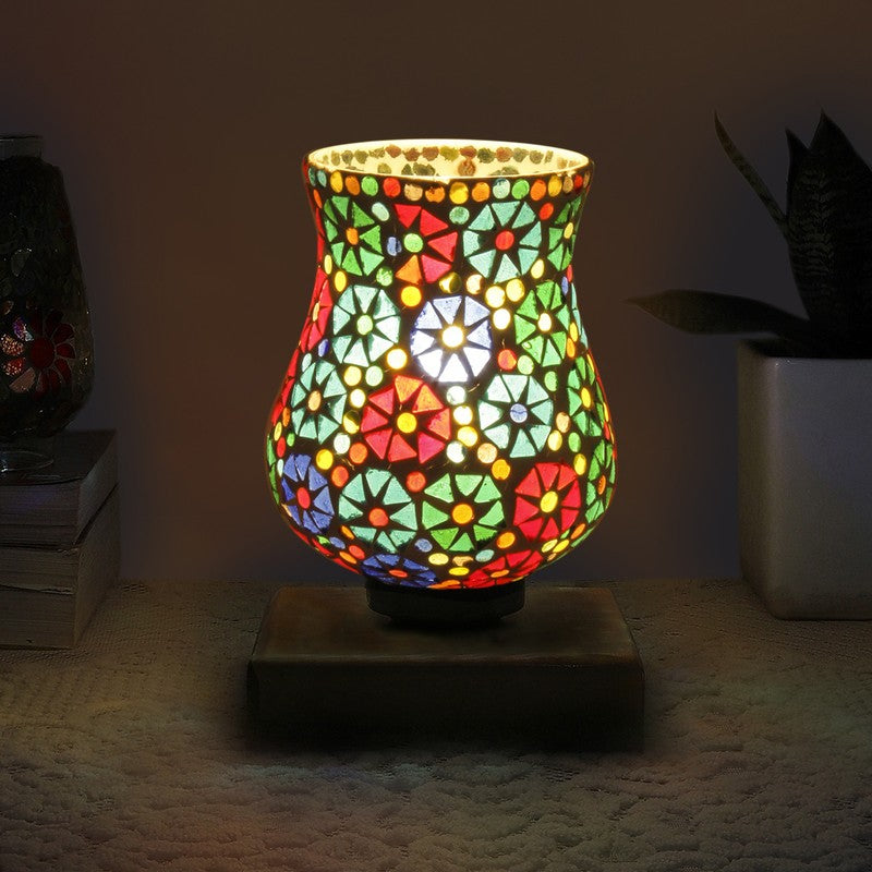 Auracraft Mosaic Glass Table Lamp With Wooden Base - Multicolor