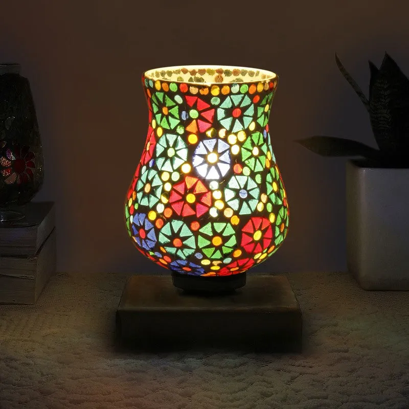 Auracraft Mosaic Glass Table Lamp With Wooden Base - Multicolor media 1
