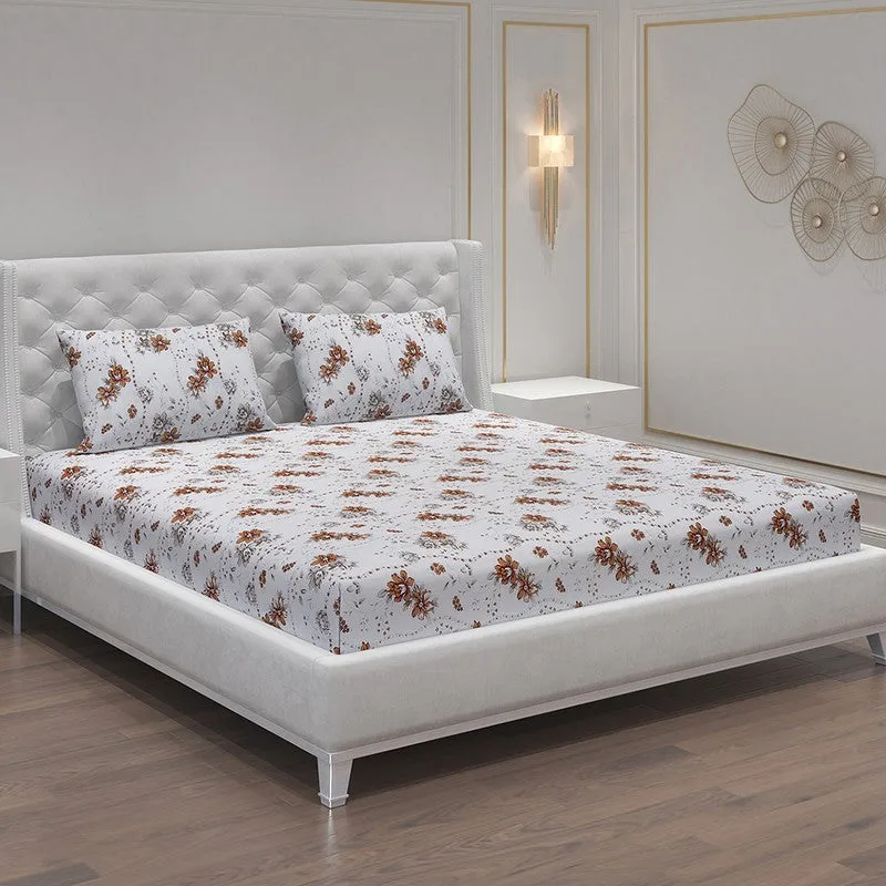 Monte Carlo Petal Matrix Cotton Bedsheet (White,Brown) - 104 TC media 1