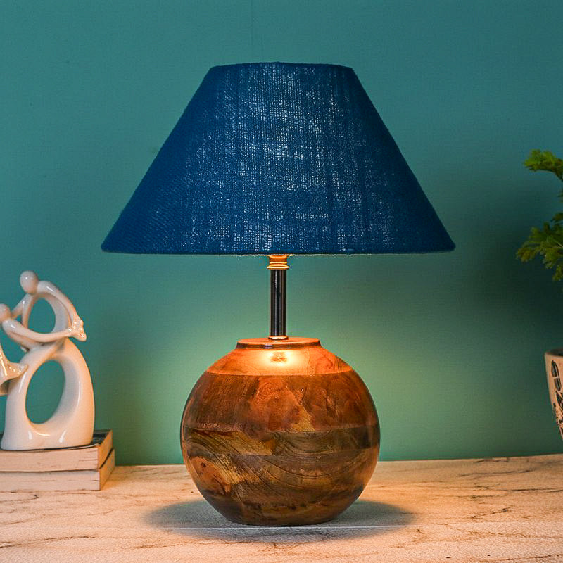 Auryon Jute Table Lamp With Wooden Base - Blue