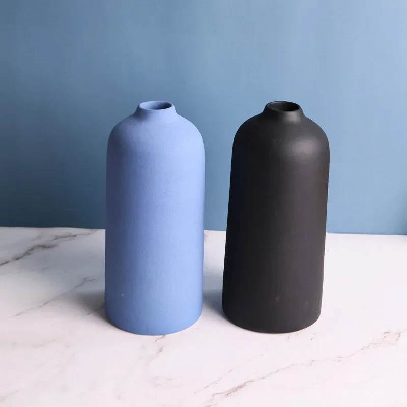 Netta Ceramic Vase ( Blue & Black) - Set Of Two media 1