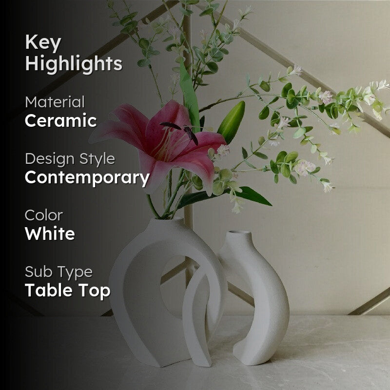 Harmony Loop Sculptural Ceramic Vase Set (White) - Set Of Two media 2