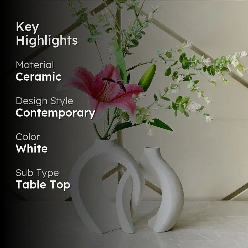 Harmony Loop Sculptural Ceramic Vase Set (White) - Set Of Two media 2