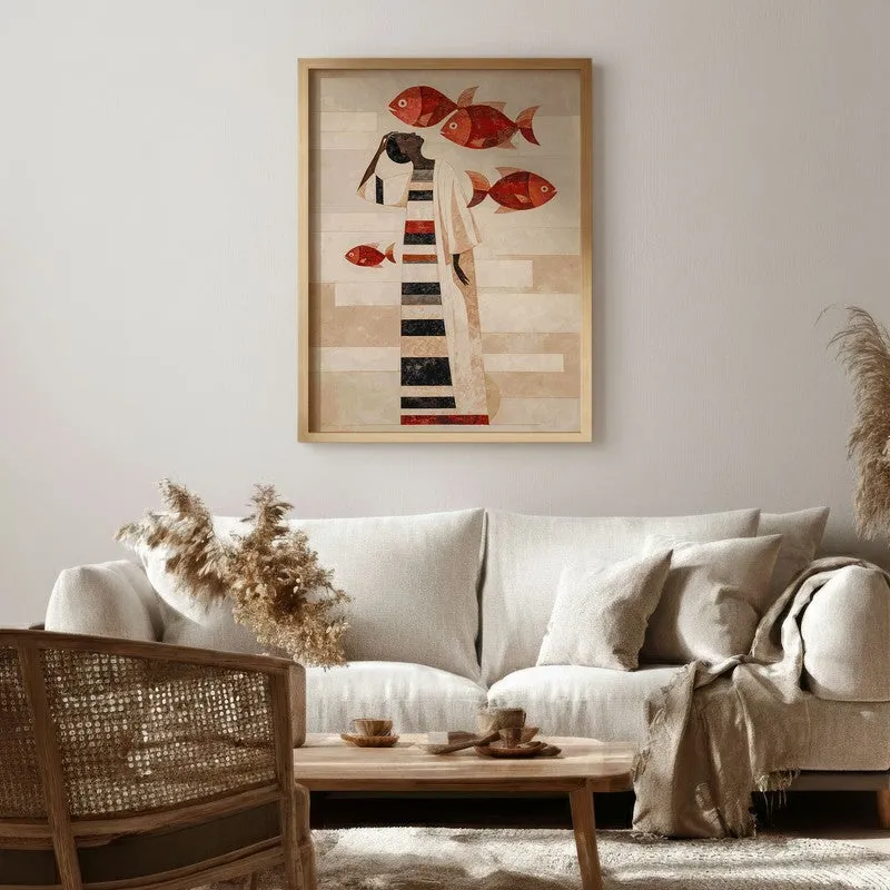Aqua Nomad Canvas Wall Painting - Brown Frame media 1