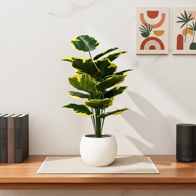 Palmae Artificial Philodendron Caladium Plant With Black Plastic Pot - 2.5 Feet