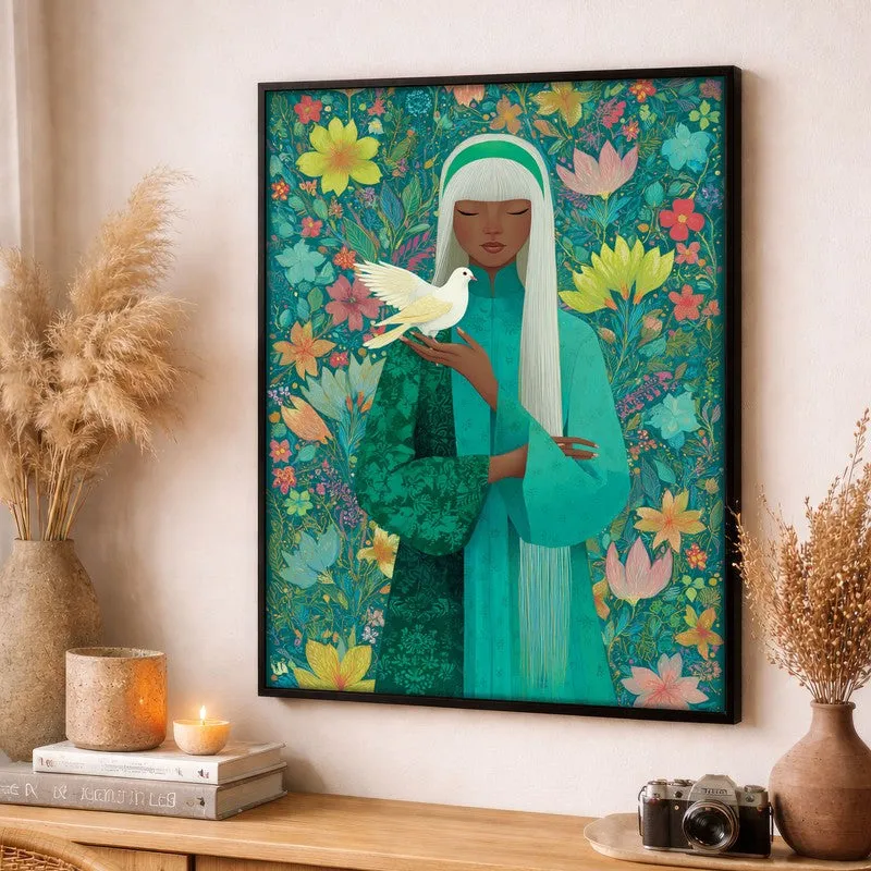 Dove Whisper Canvas Wall Painting - Black Frame media 3