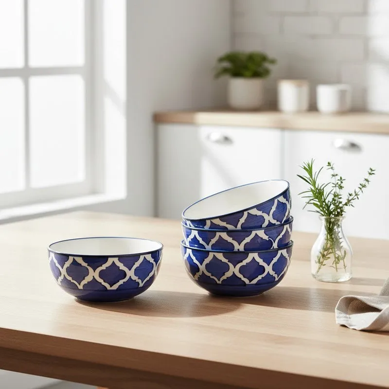 Biteza Ceramic Snack Bowls (Blue , 180 mL Each) - Set Of Four media 1