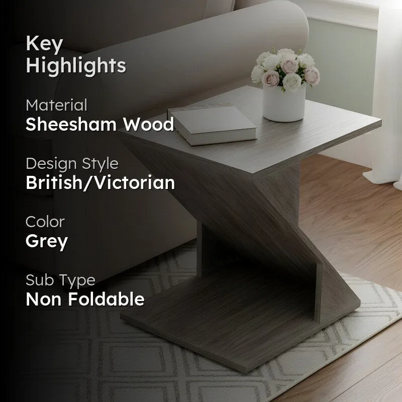 Rverox Sheesham Wooden Side & Bedside Table - Grey media 2