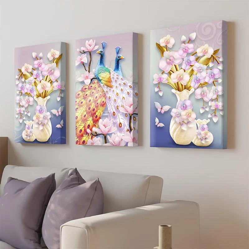 Blossom Feather Canvas Wall Painting - Set Of Three media 1