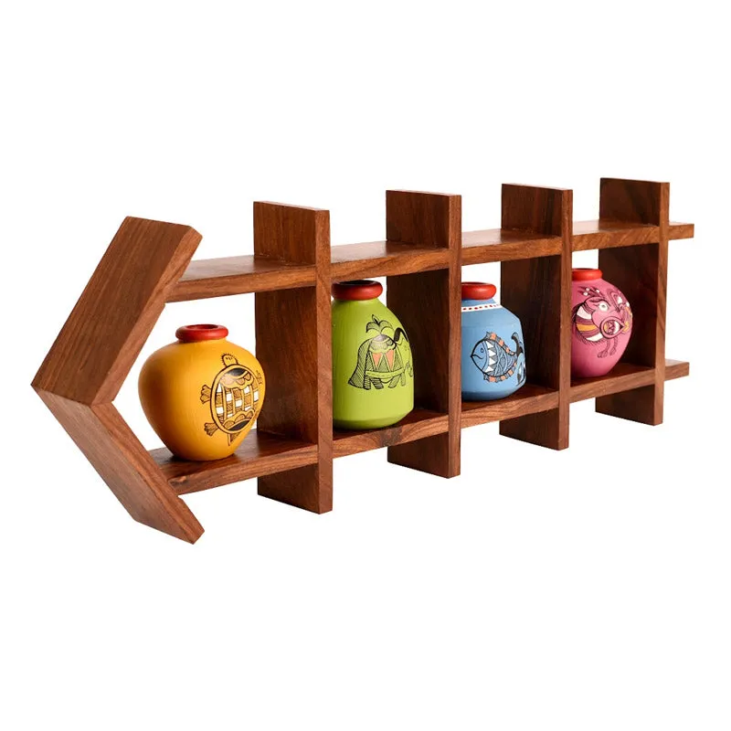 Binita Terracotta & Wood Wall Shelve With Pot - Five Piece Set media 3