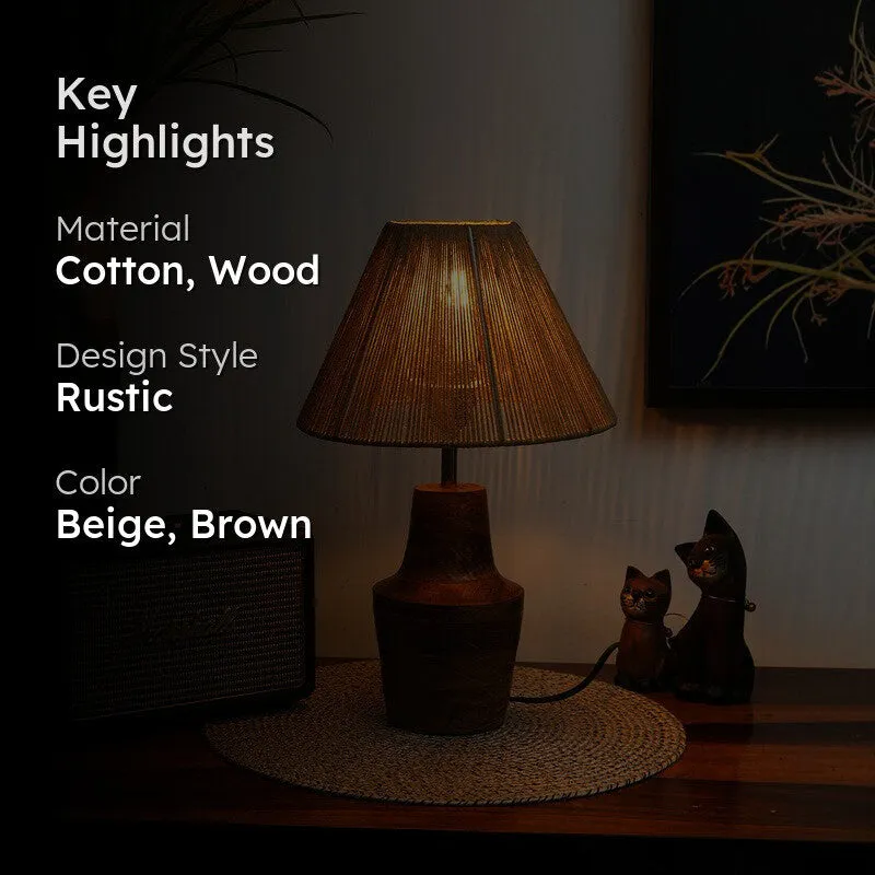 Emberveil Cotton Table Lamp Wooden Base - Beige media 2