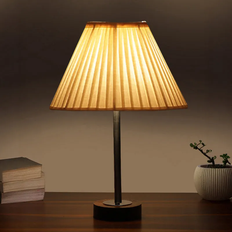 Pleatra Rodin Wooden Table Lamp - OffWhite,Silver,Brown media 1