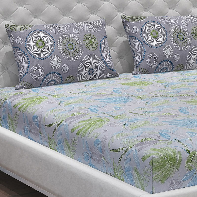 Monte Carlo Floral Dream Cotton Bedsheet(Blue,Grey) - 104 TC media 5