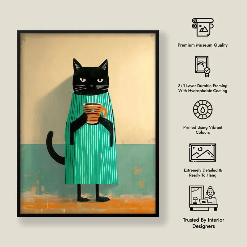 Quirky Cat Graphics Wall Painting With Frame media 9