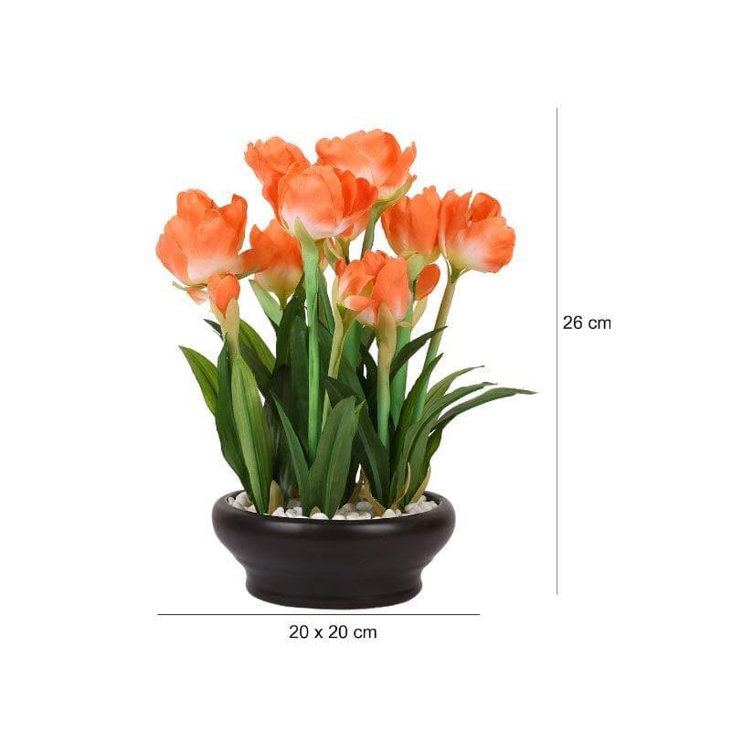 Faux Tulip Artificial Bonsai Plant In Ceramic Pot (26 cms) - Orange media 4