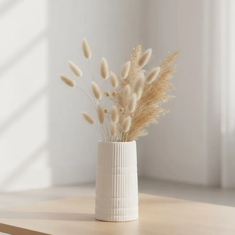 White Ridge Textured Ceramic Vase media 1