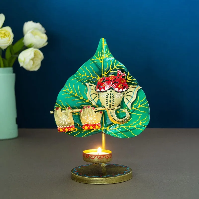 Temple Aura Ganesha Iron Tea Light Candle Holder media 1