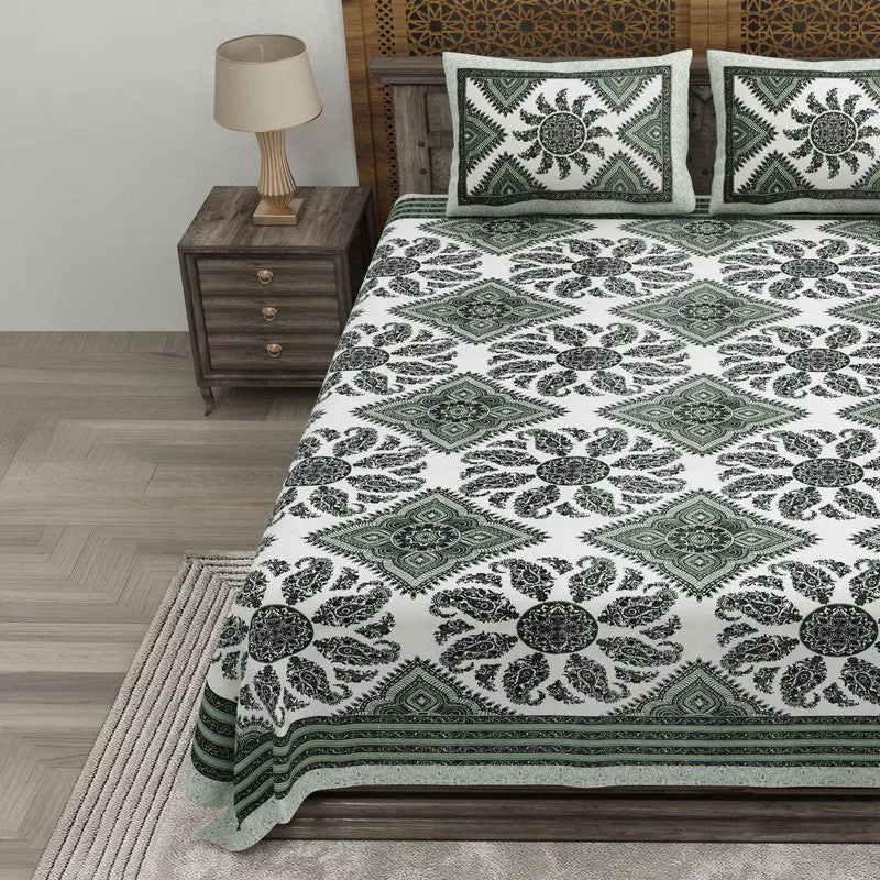 Loomix Cotton Bedsheet (White,Green) - 240 TC media 3