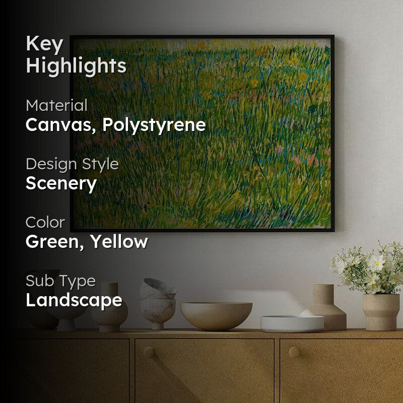 Patch Of Grass Canvas Painting By Vincent Van Gogh - Black Frame media 2