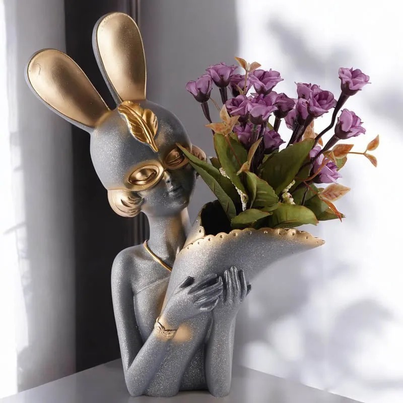 Thaisa Polyresin Vase - Charcoal & Gold media 1