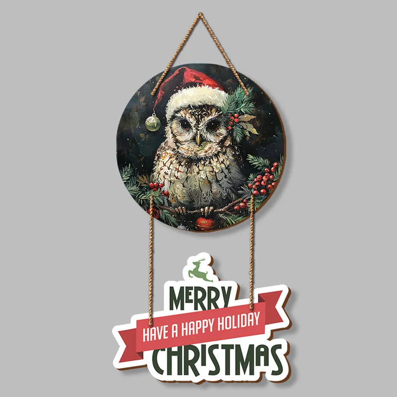Merry Hoot & Holly Christmas Wood MDF Wall Hanging media 3