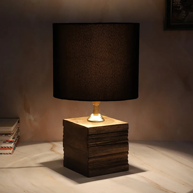 Bisara Cube Solid Mango Wood Table Lamp - Black, Brown media 1