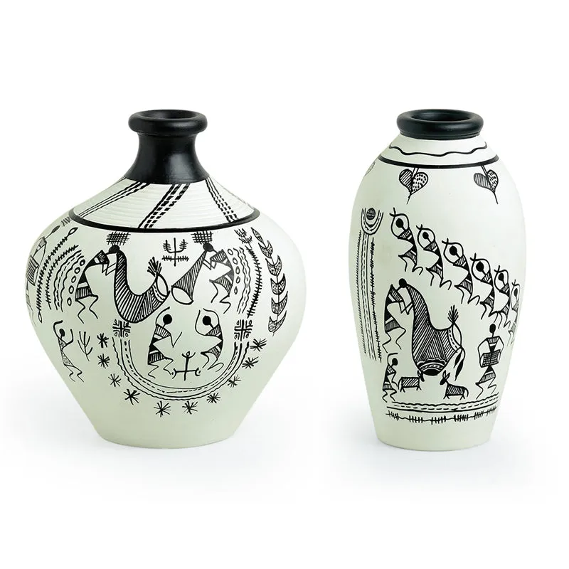 Baraka Warli Handpainted Vase - Set Of Two media 3