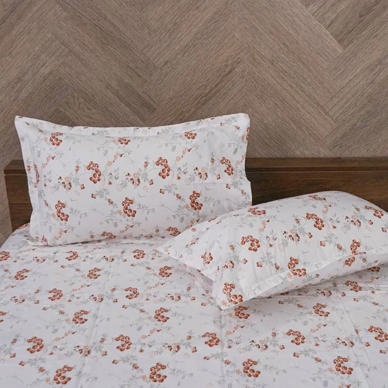 Nivara Floral Cotton Bedsheet (White,Red) - 180 TC media 4