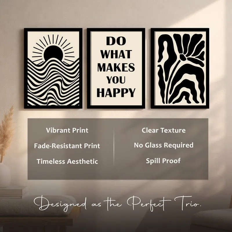 Do What Makes You Happy Paper Wall Painting With Frame - Set Of Three media 7