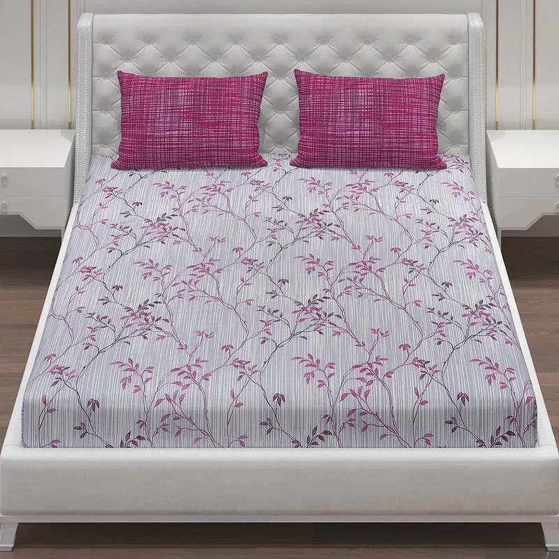 Monte Carlo Flora Form Cotton Bedsheet (White,Pink) - 104 TC media 4